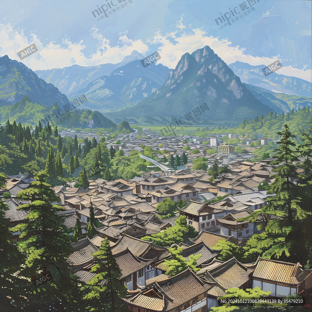 写实古镇插画