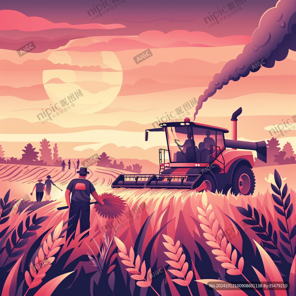 收割小麦插画