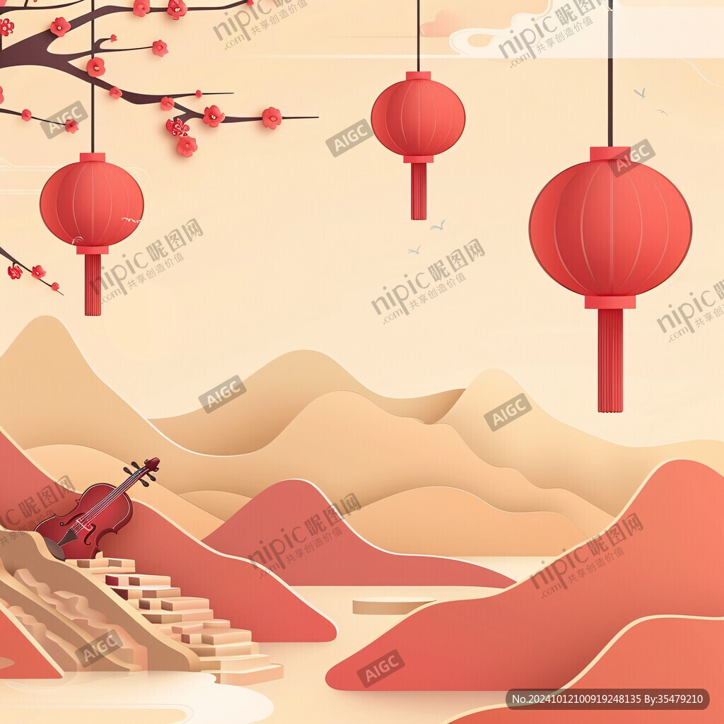 红色喜庆手绘插画素材