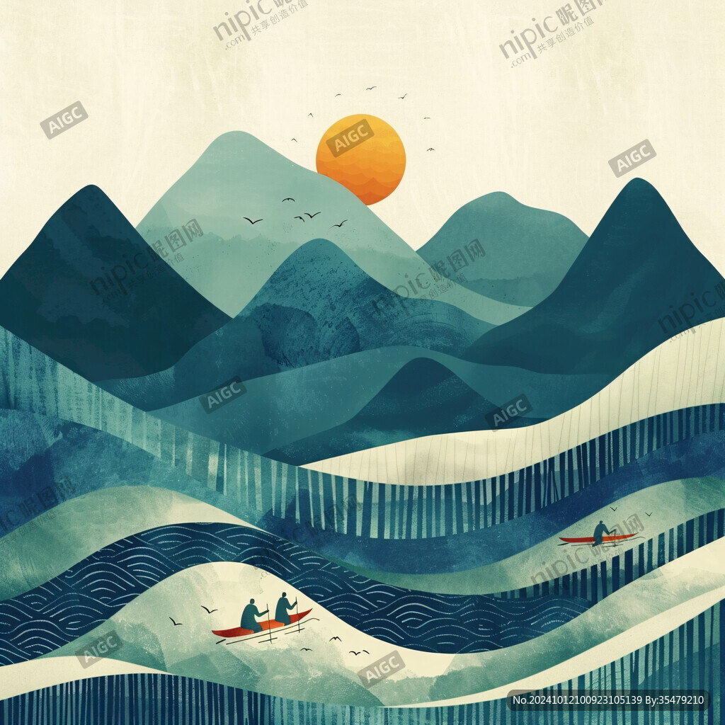 纹理山水插画