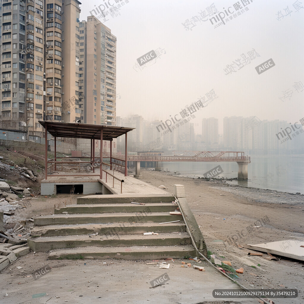 城市江边休闲广场亭子