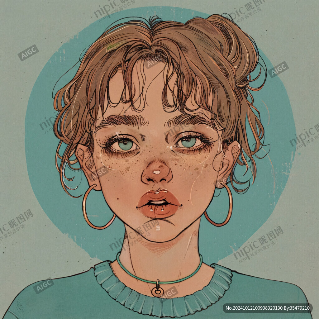 手绘俏皮女孩头像插画