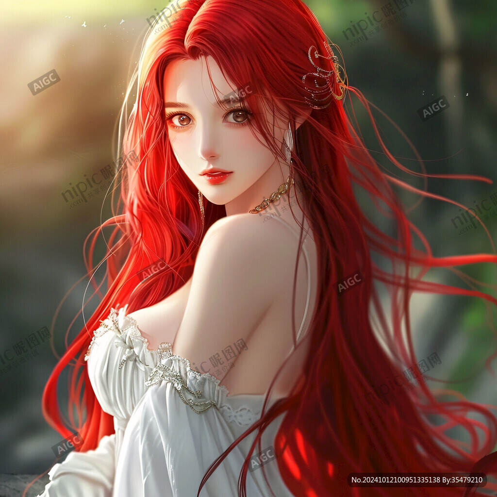 红色头花少女长发