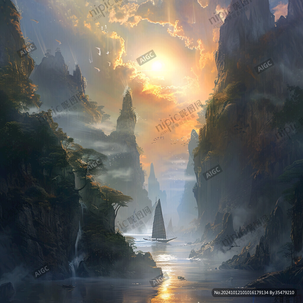 天界晓钟风景插画