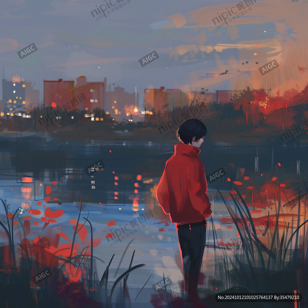 红色男孩插画