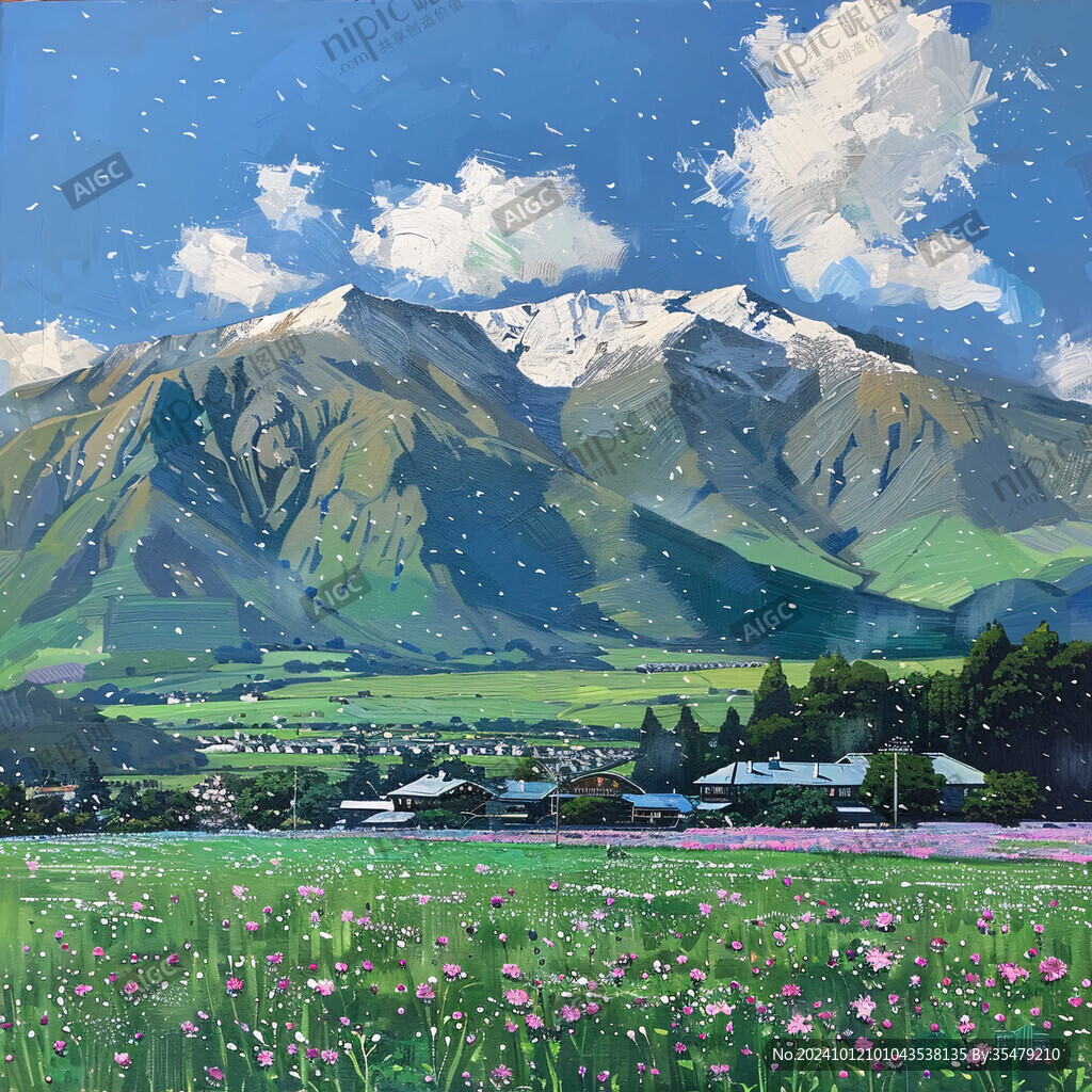 雪山水粉画