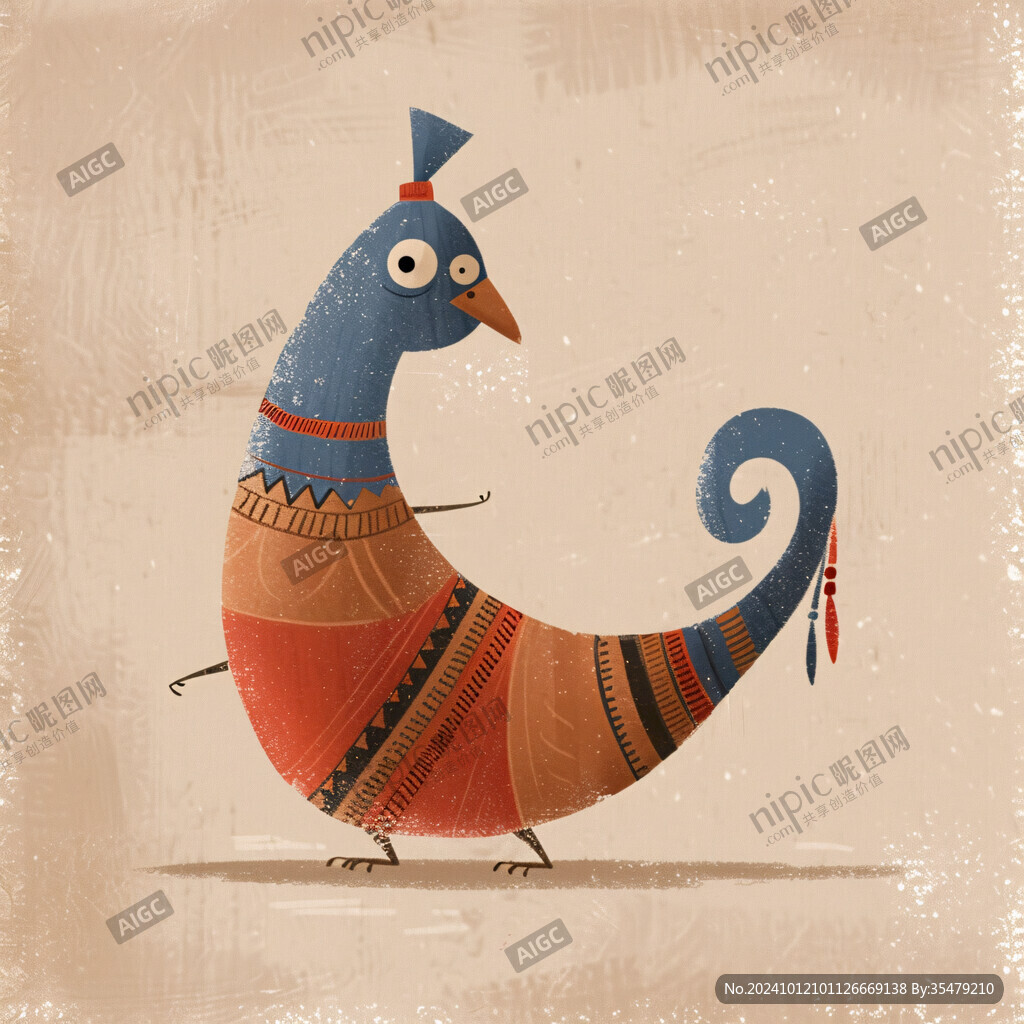 手绘七彩公鸡插画设计