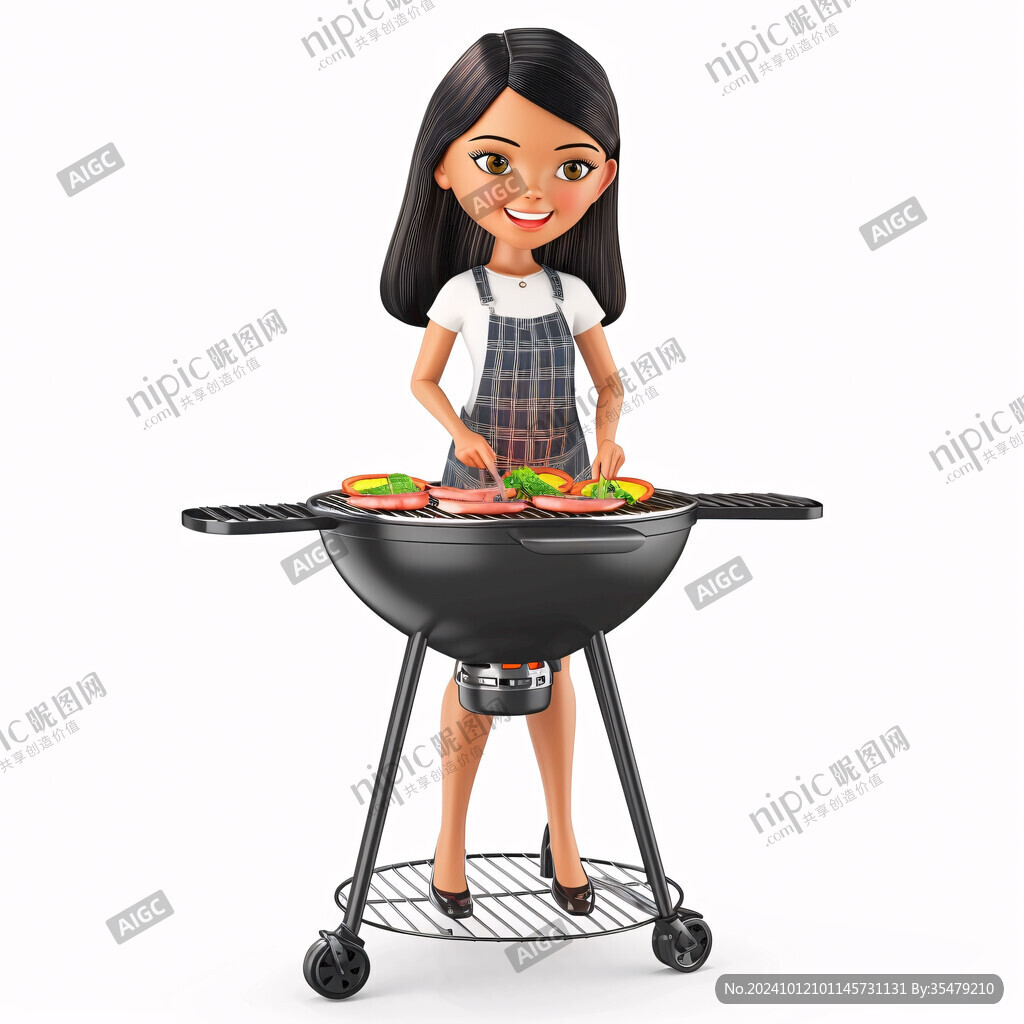 吃烧烤卡通女孩