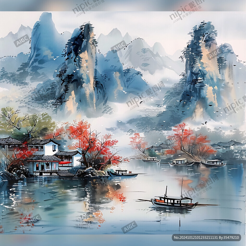 山水画风景画江南水乡