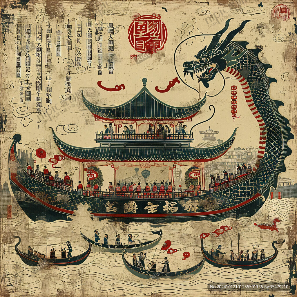 福字旗楼阁龙船