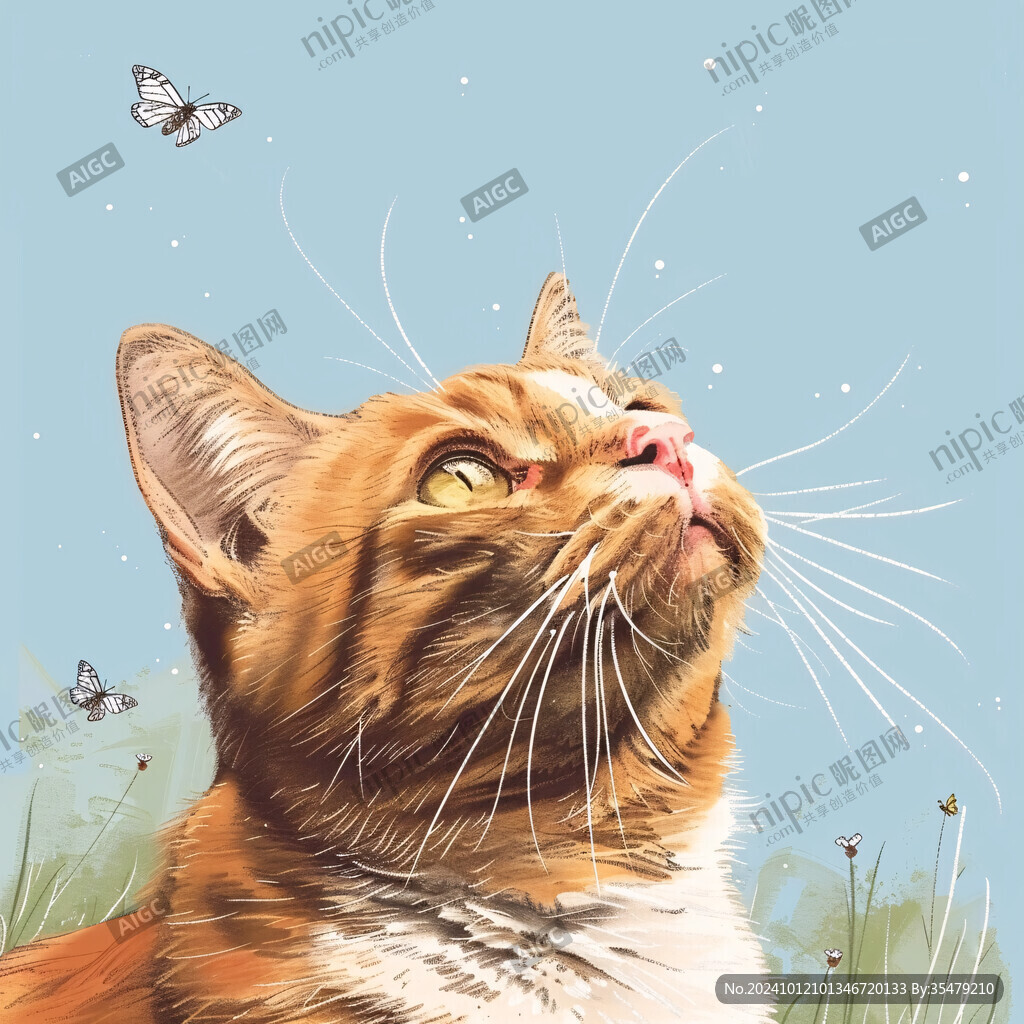 可爱手绘猫和蝴蝶