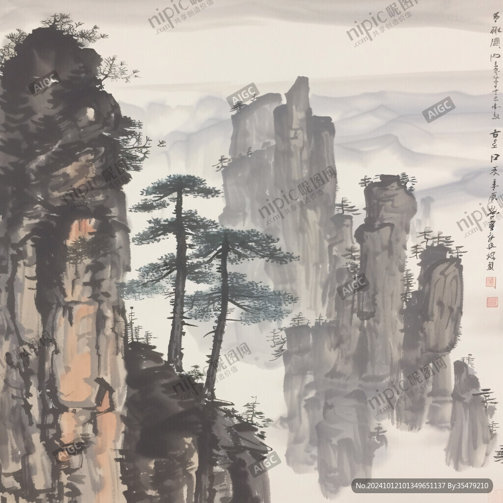 松树山峰画