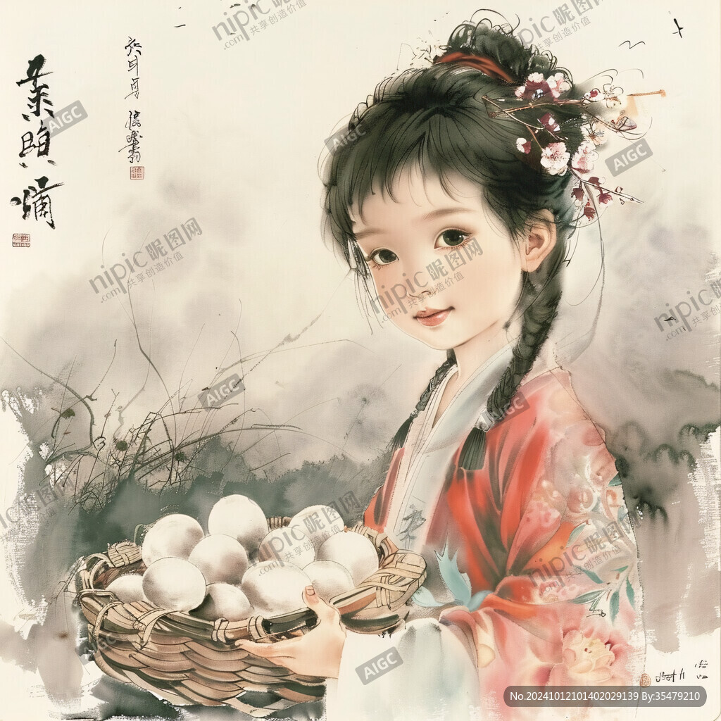 可爱古装女孩大米插画