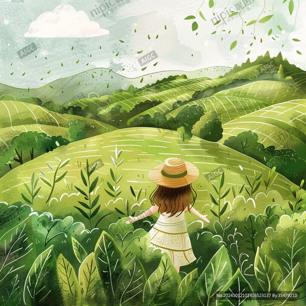 茶园采茶插画
