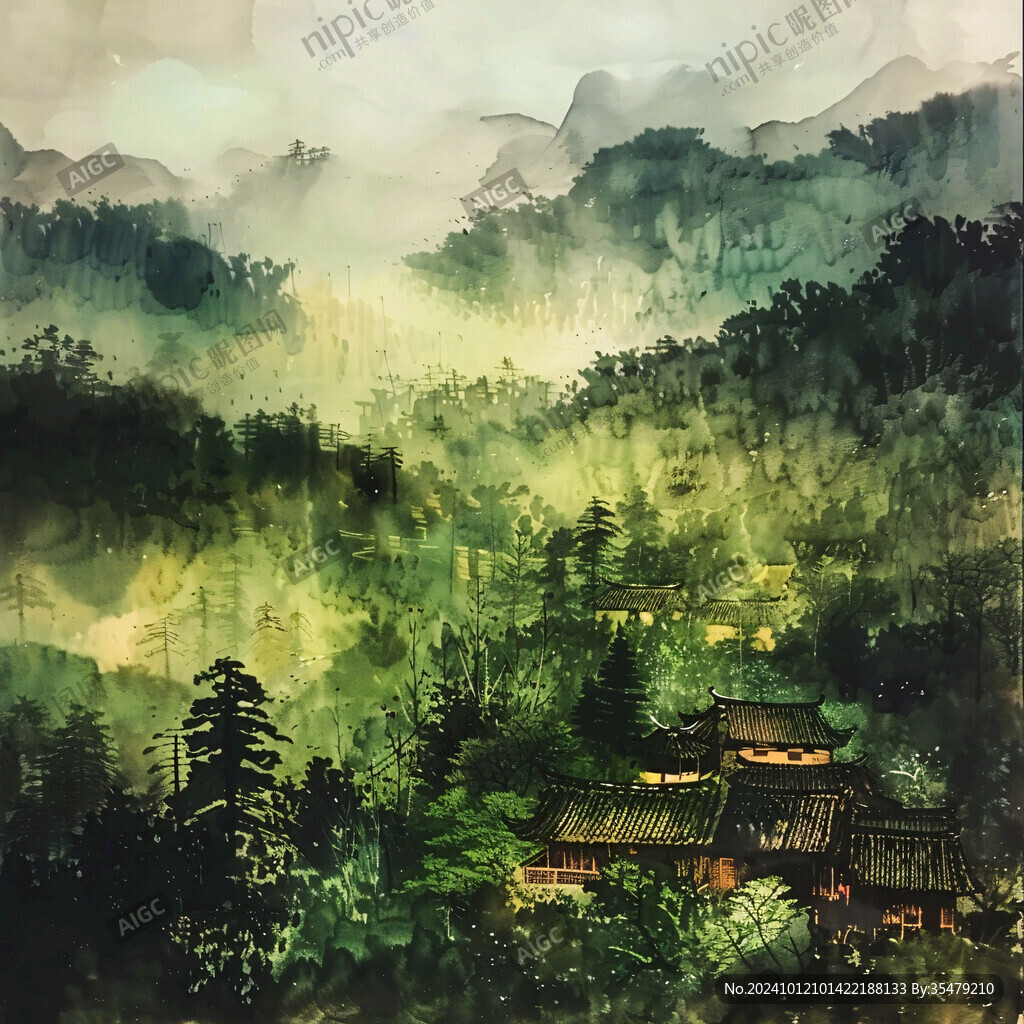 水彩土家族建筑