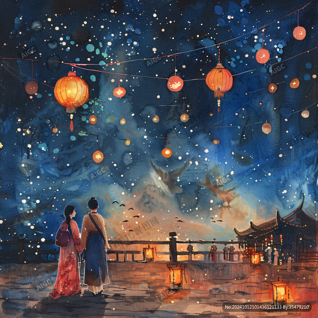 中国风情侣插画
