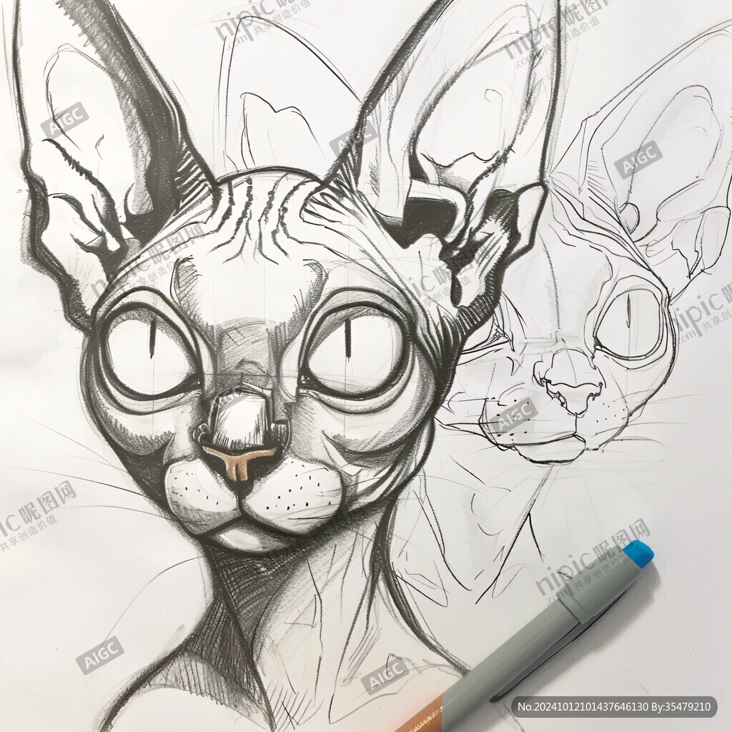 手绘无毛猫