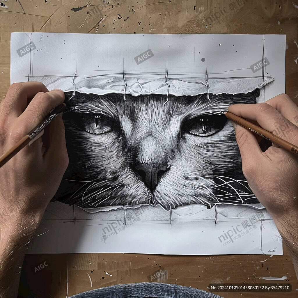 手绘大眼萌猫咪装饰画