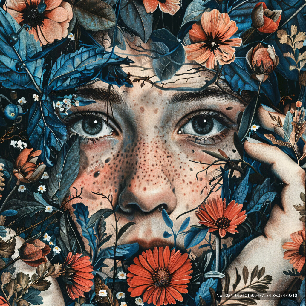 花卉少女插画