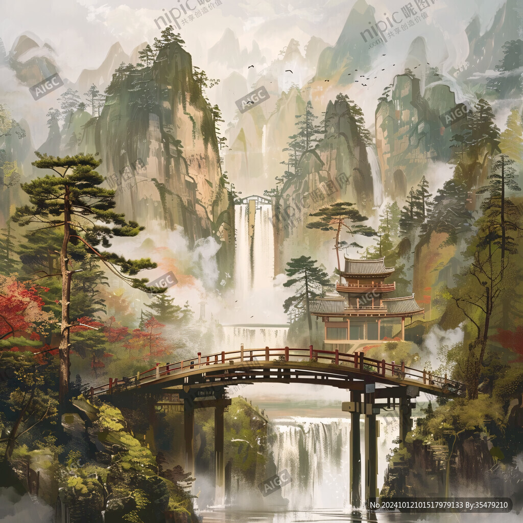 天界晓钟风景插画