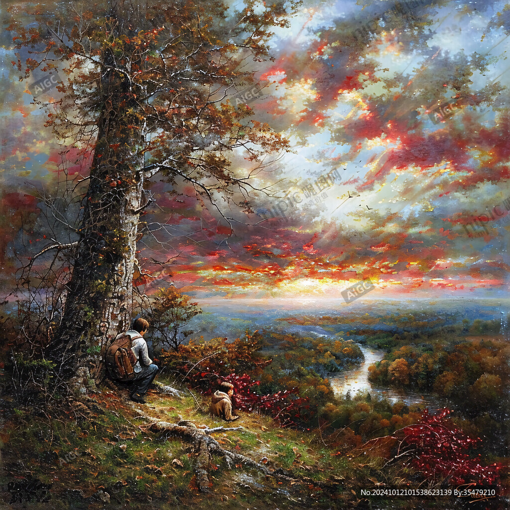 枫树风景油画
