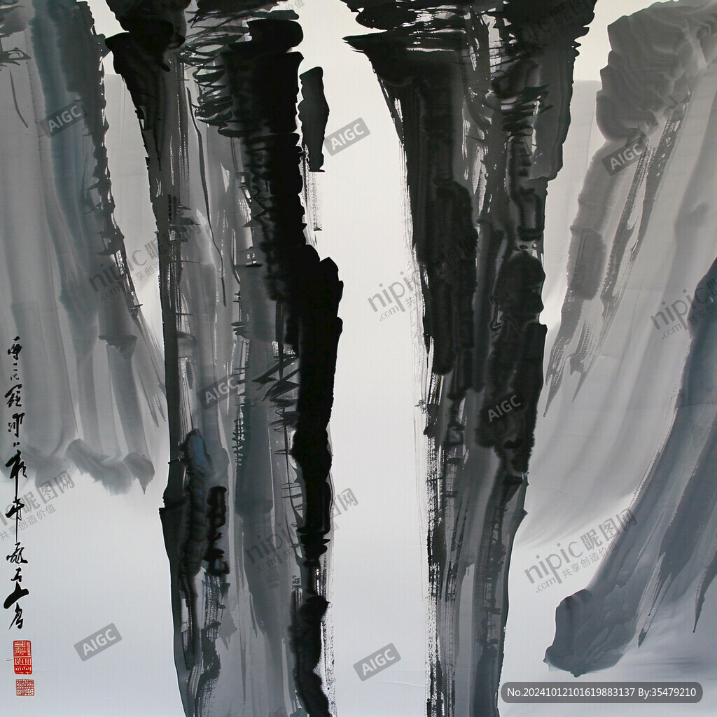 中国倒影水墨抽象画