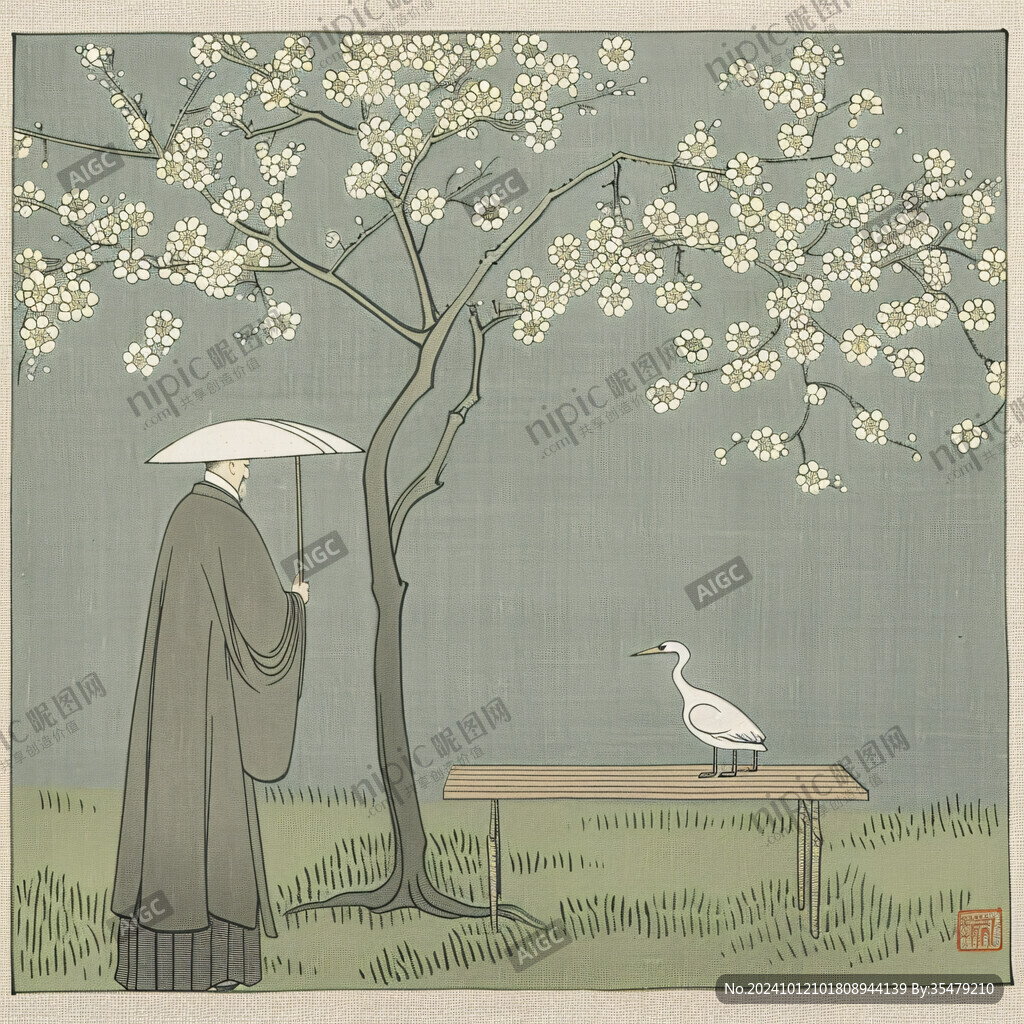 禅宗漫画插画禅意插花