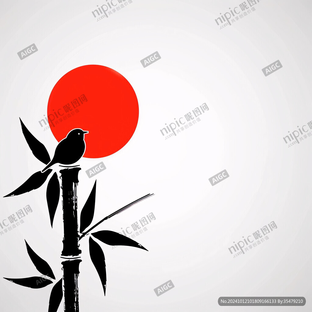 初升太阳水墨画