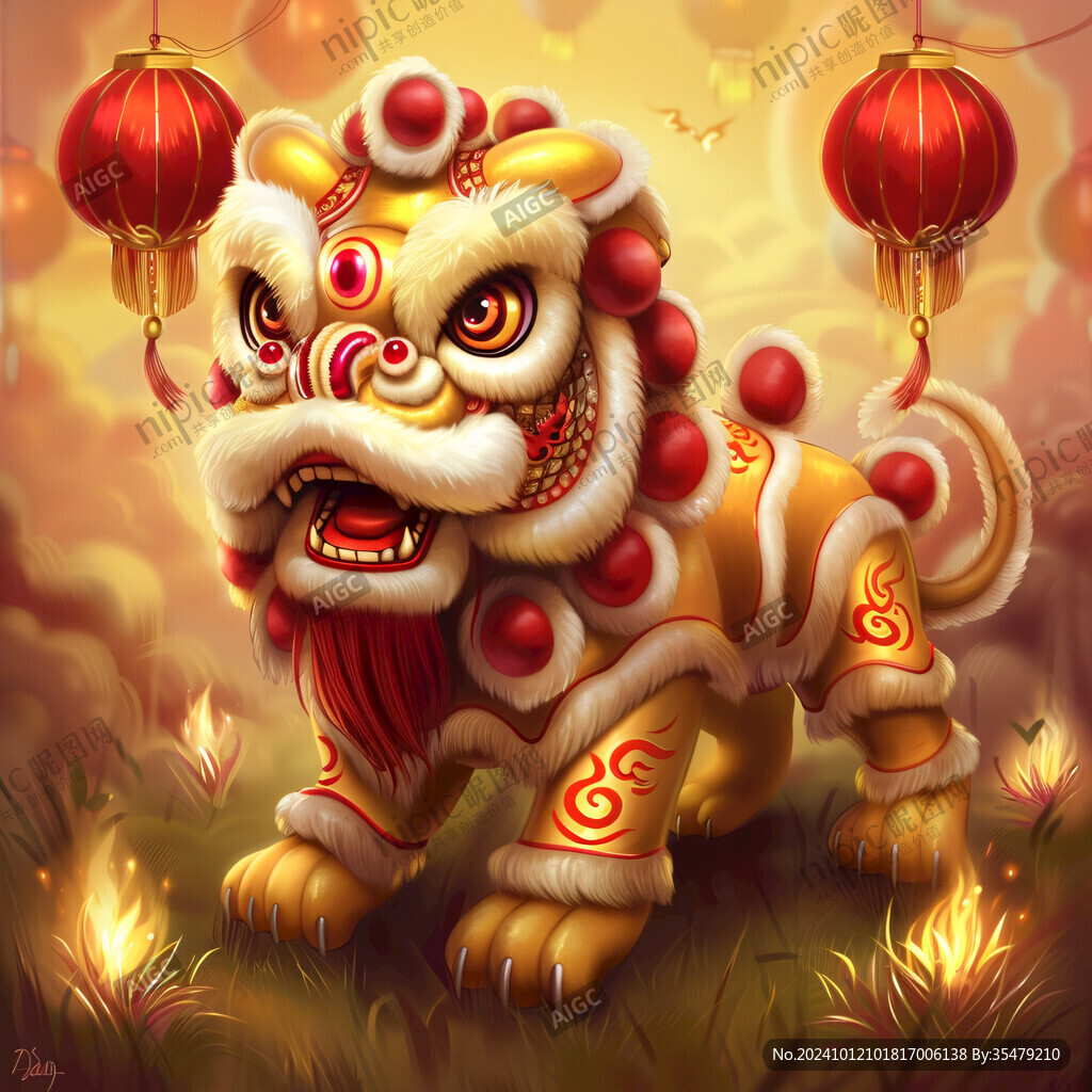 舞狮貔貅插画