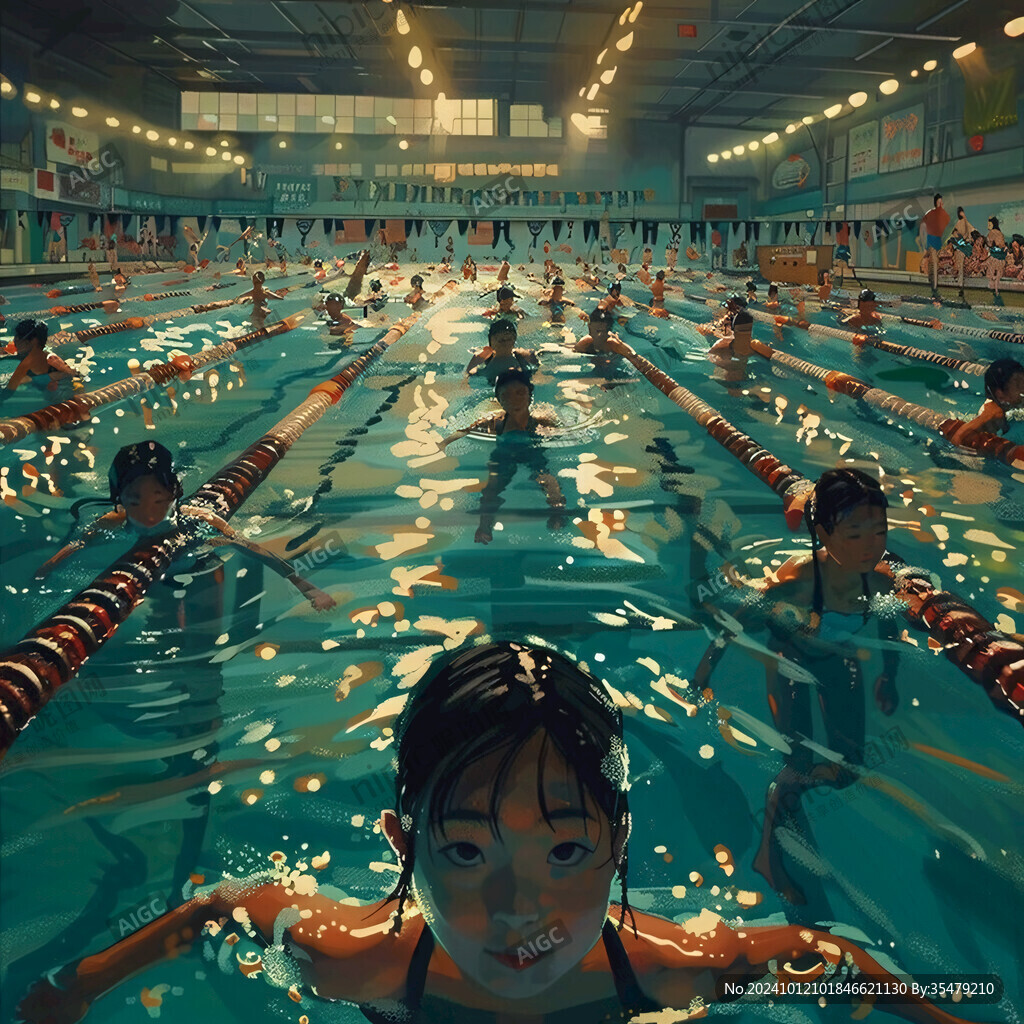 游泳插画游泳馆挂画
