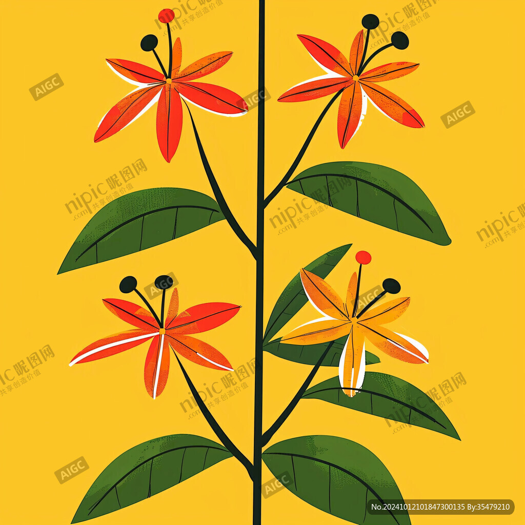 红黄手绘花