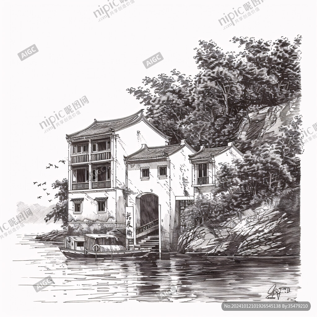 同里水彩同里建筑素材
