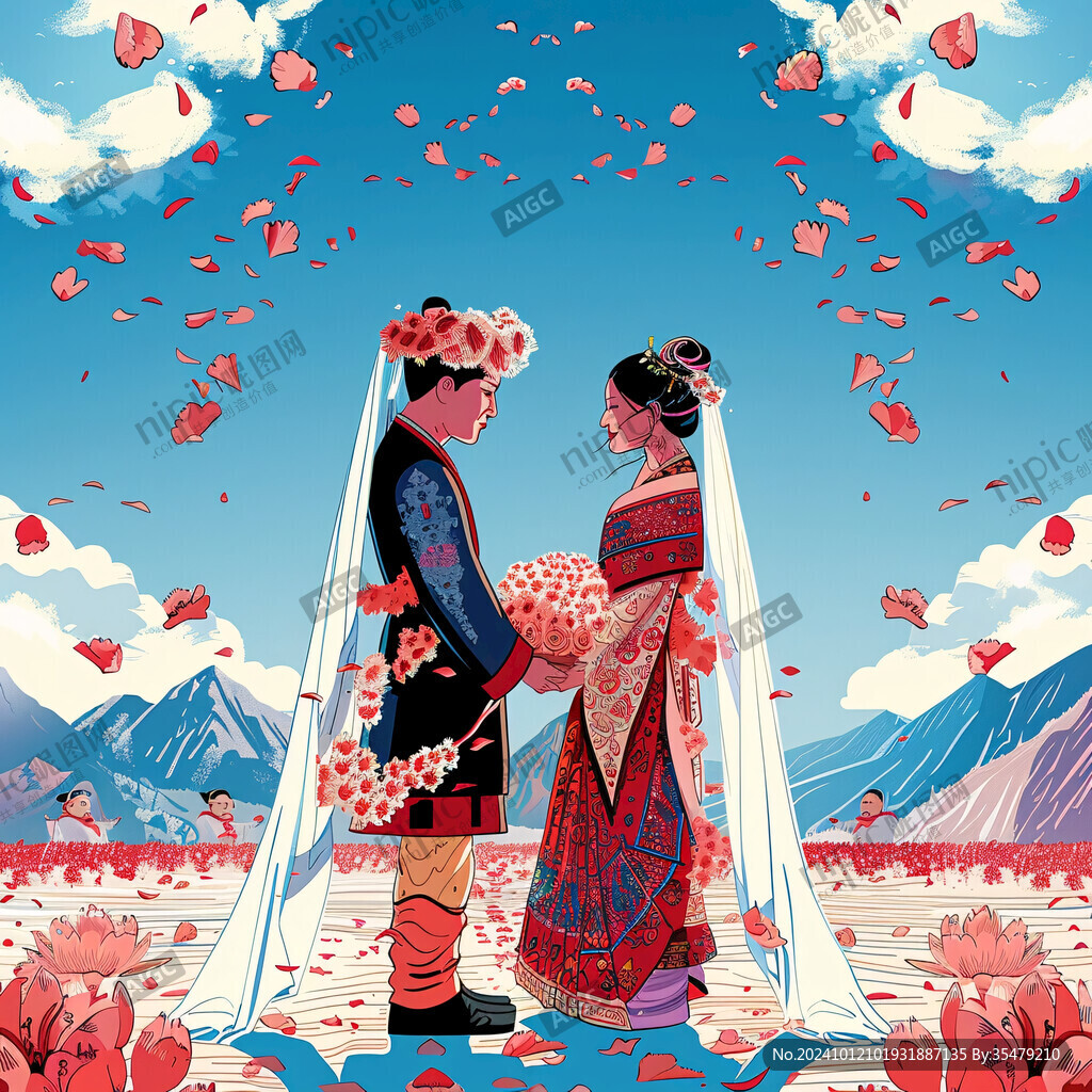 藏族人物情侣插画