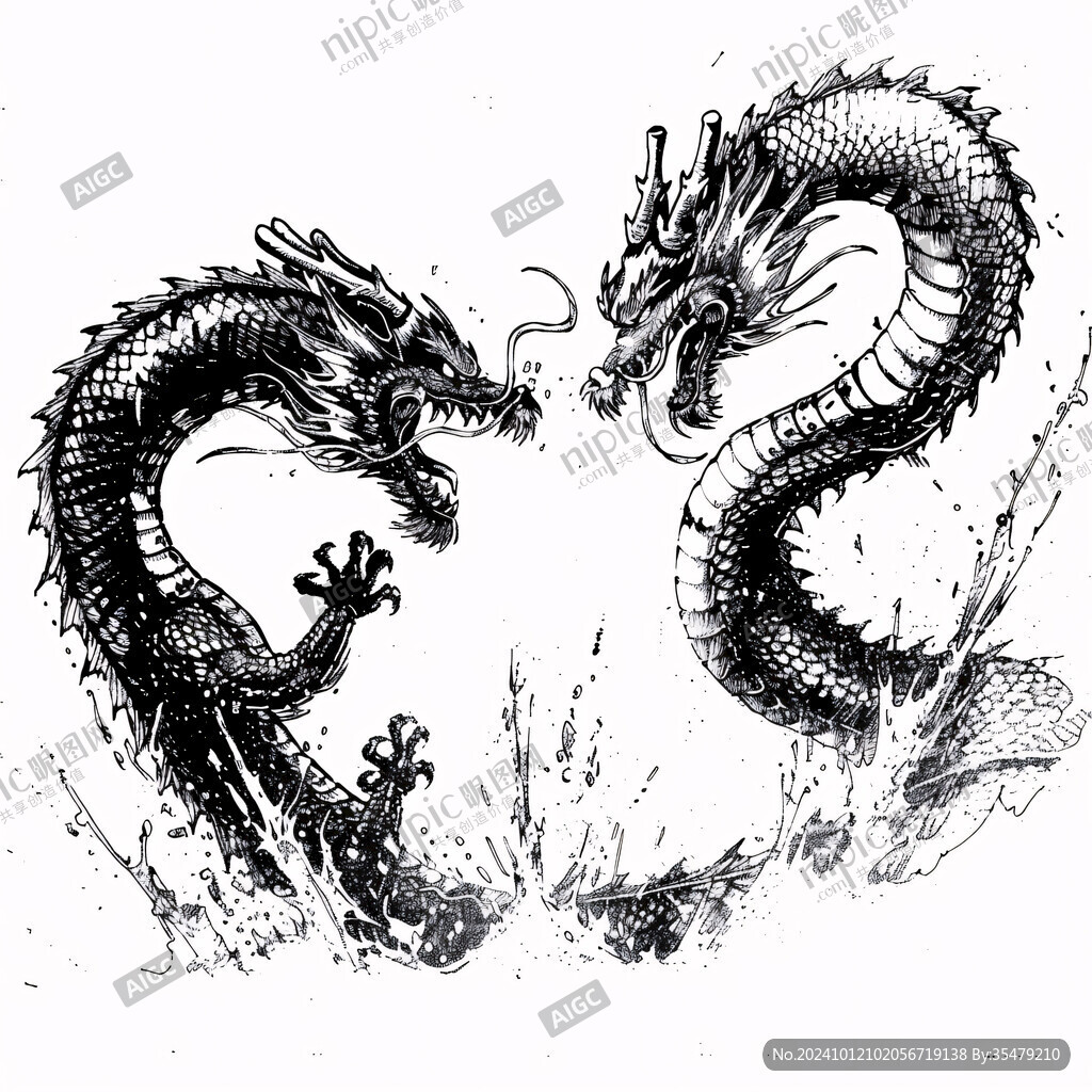手绘双龙插画