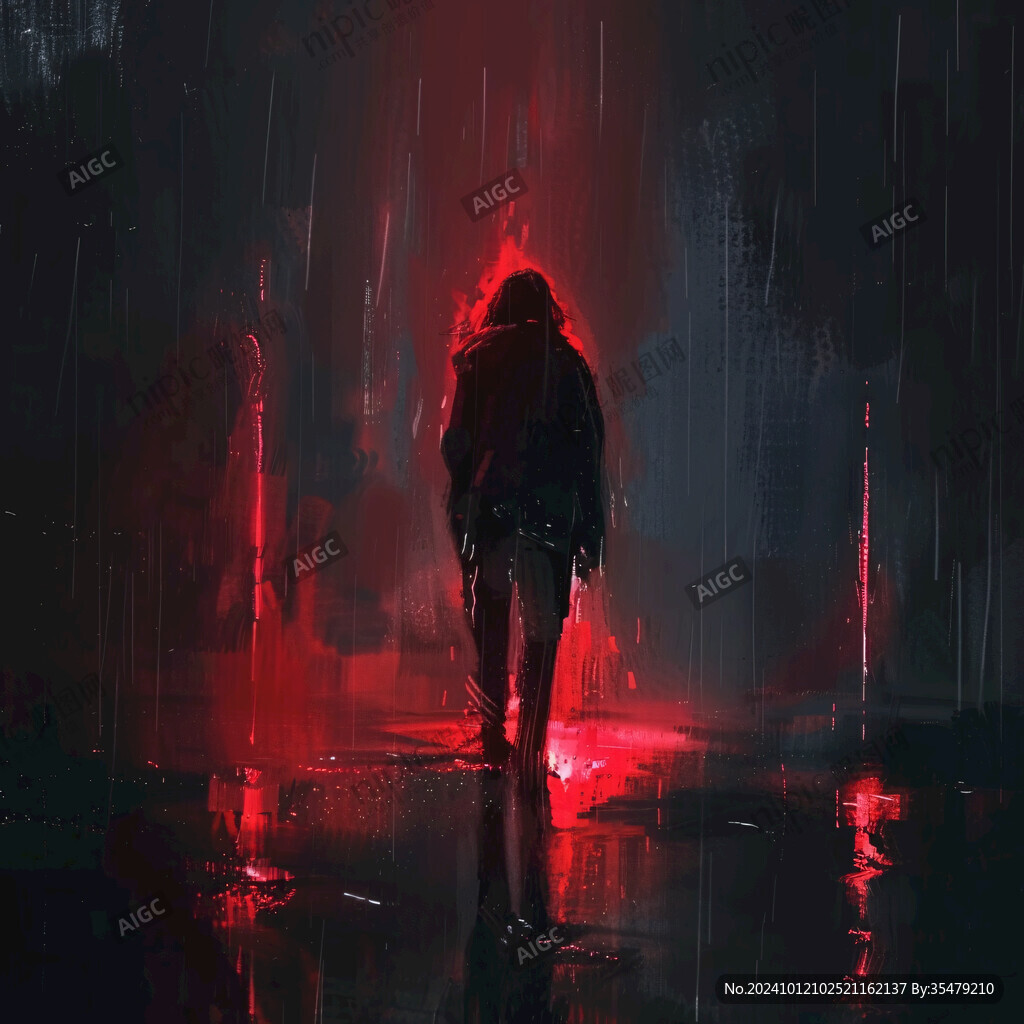 夜晚雨中行走的人