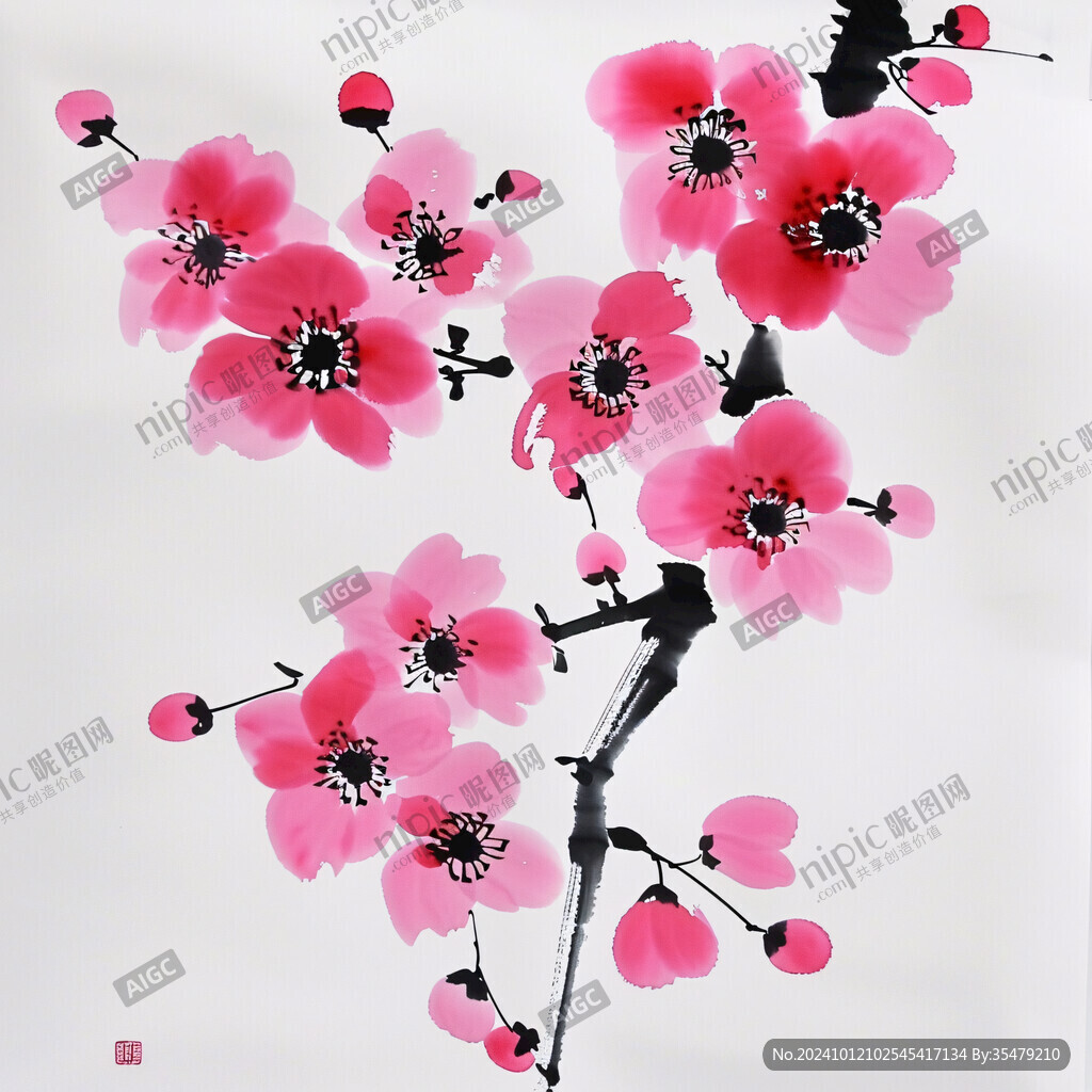 桃红色桃花运国画