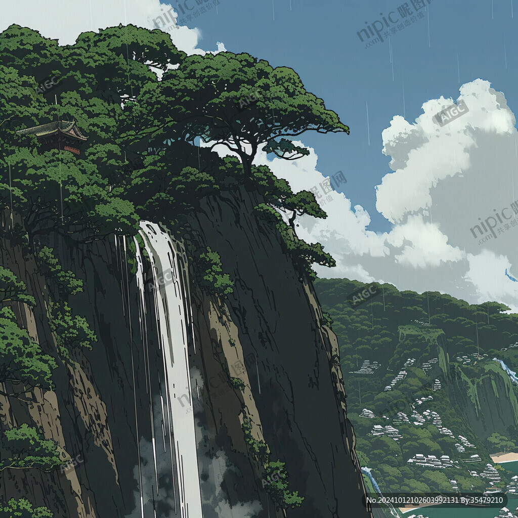 鸿山织雨景点插画