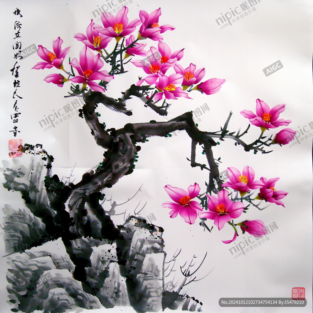 手绘玉兰花国画玉兰花