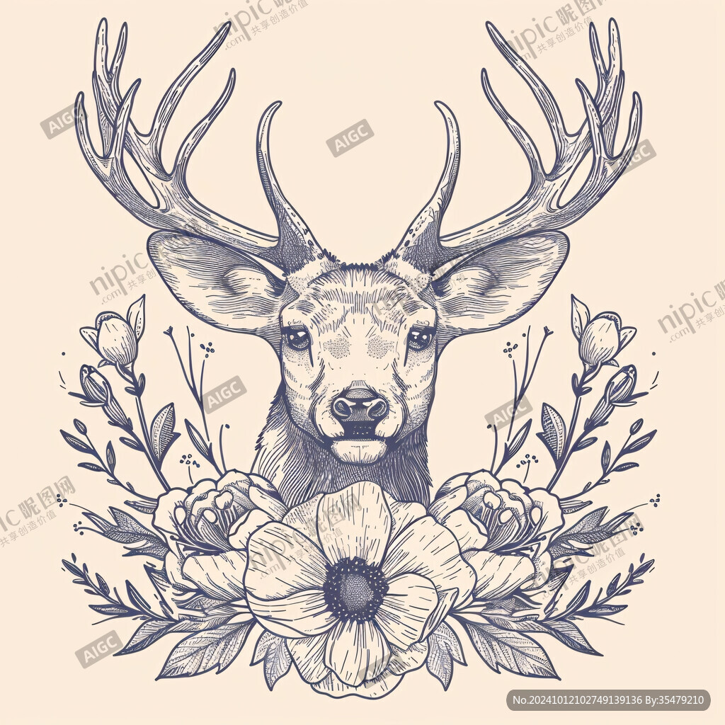 鹿与花插画