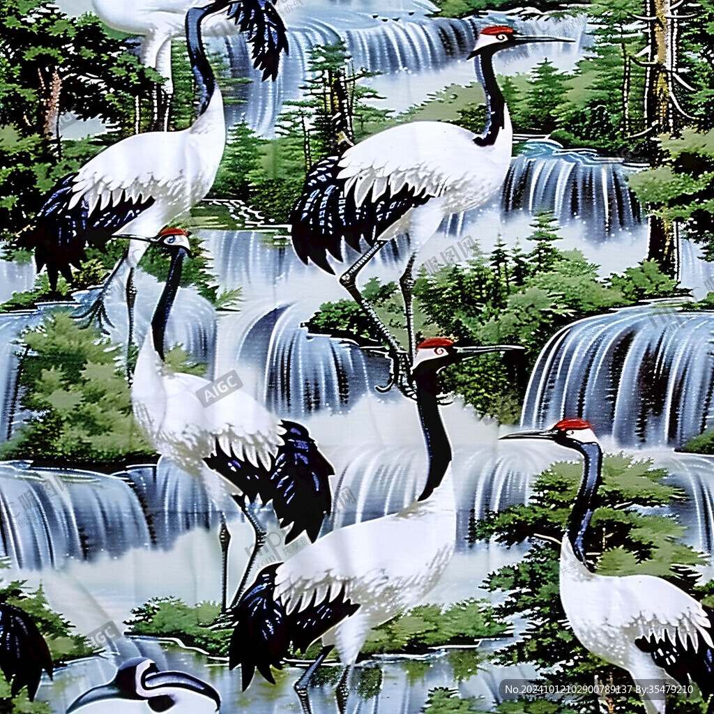 仙鹤森林图案