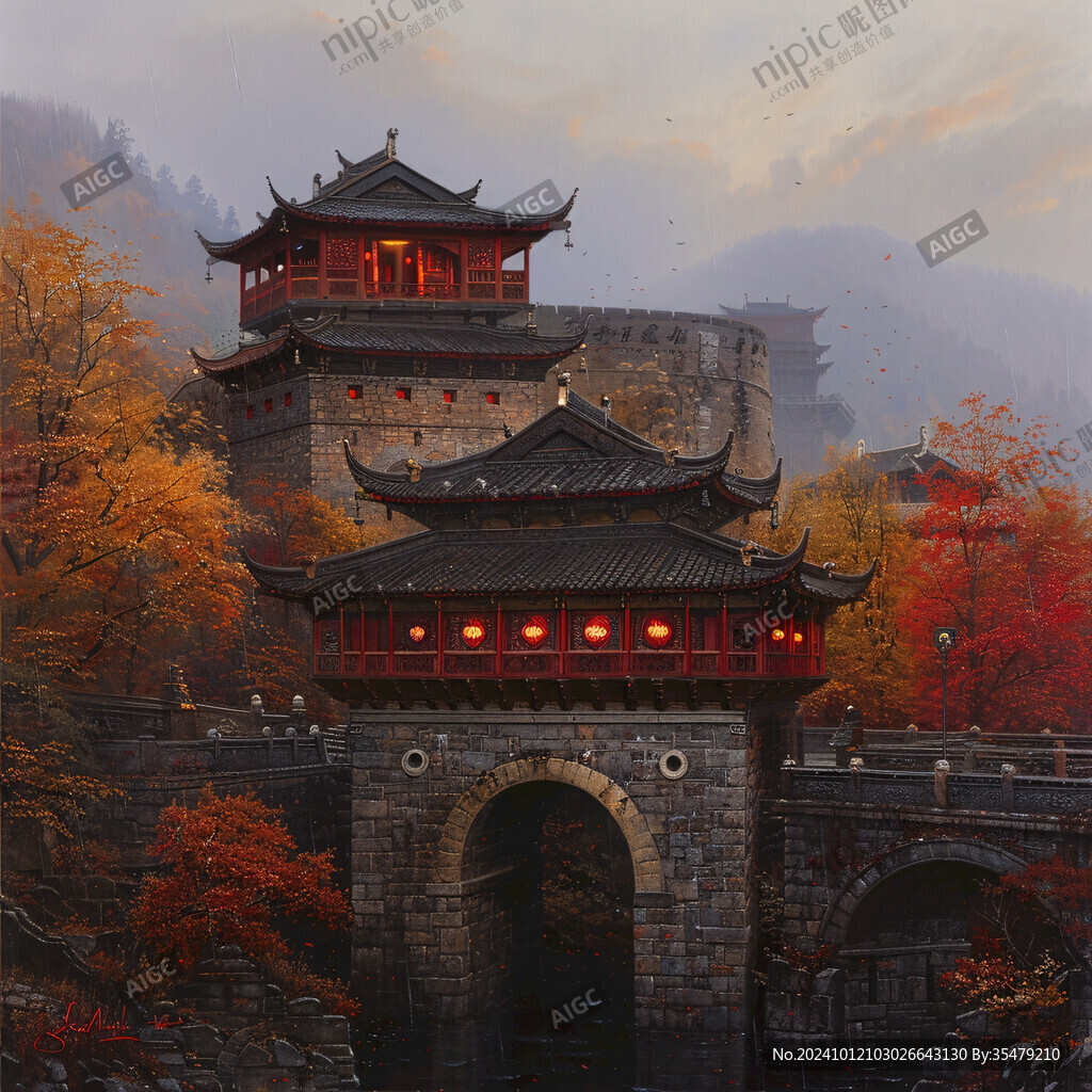 紫荆城门插画