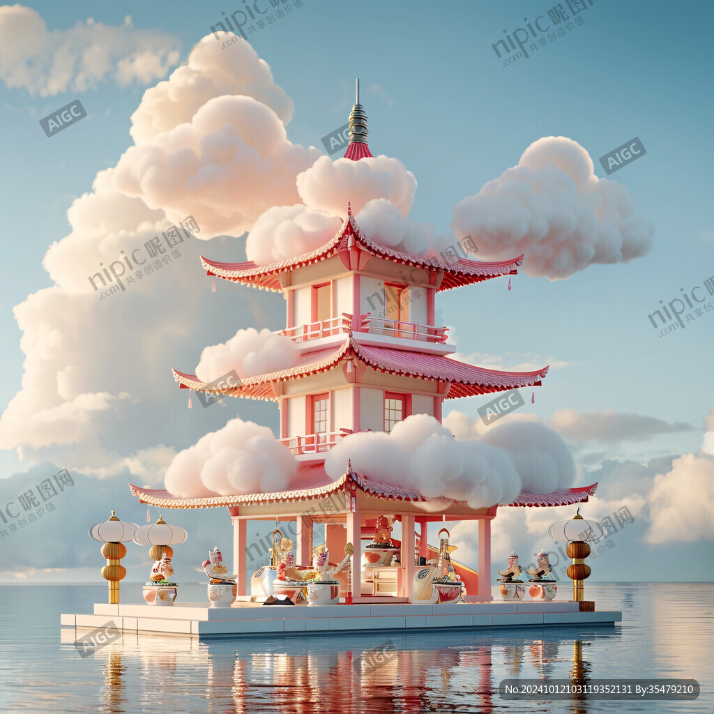 粉色超现实主义漂浮城堡