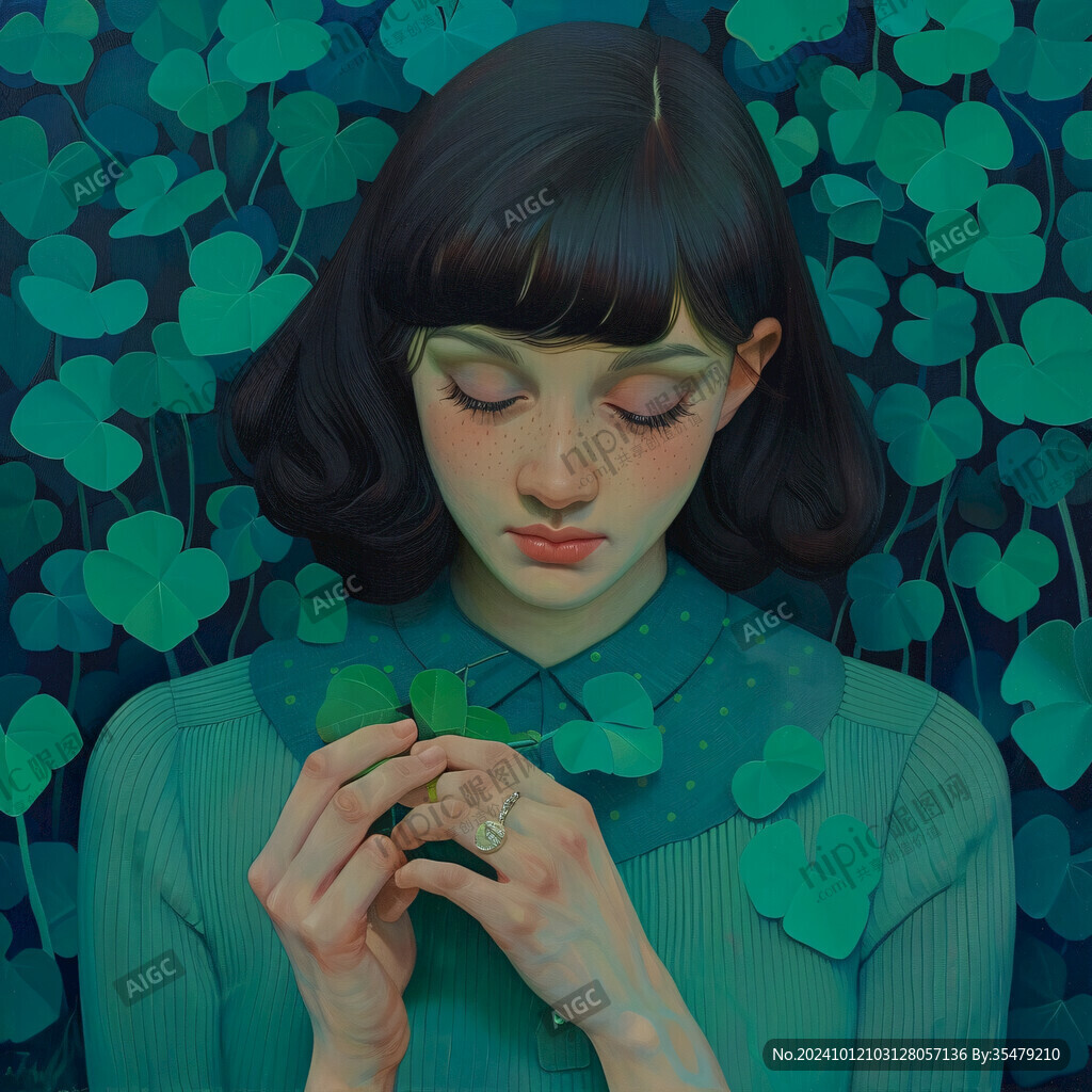 墨绿色女孩插画