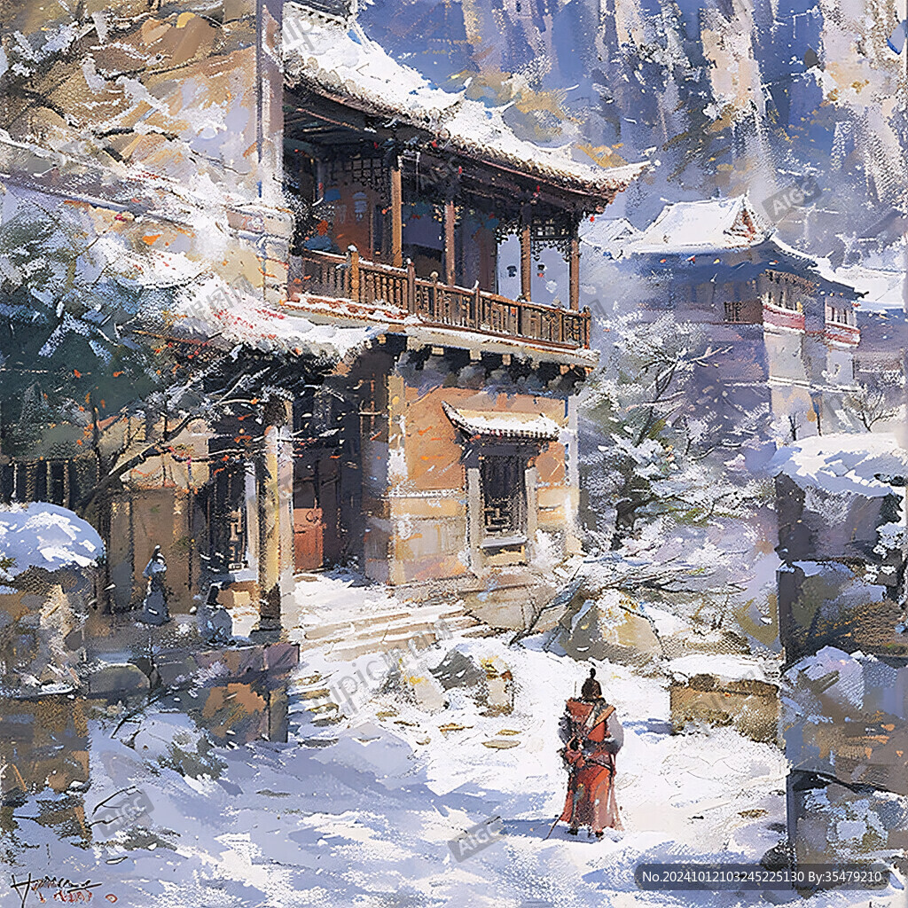 尼泊尔水彩水墨建筑
