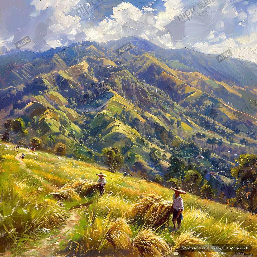 稻田油画背景素材