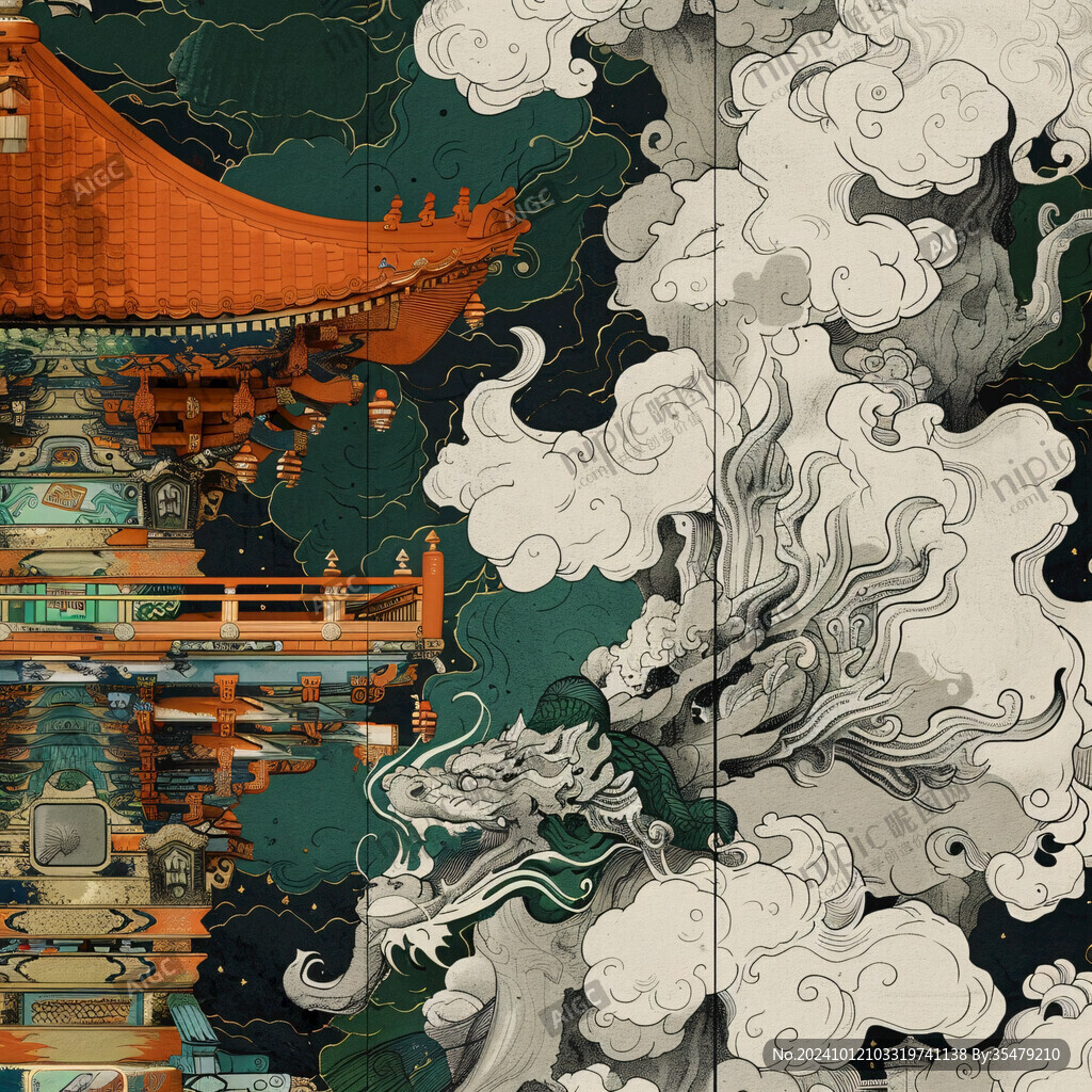 国潮古代建筑插画
