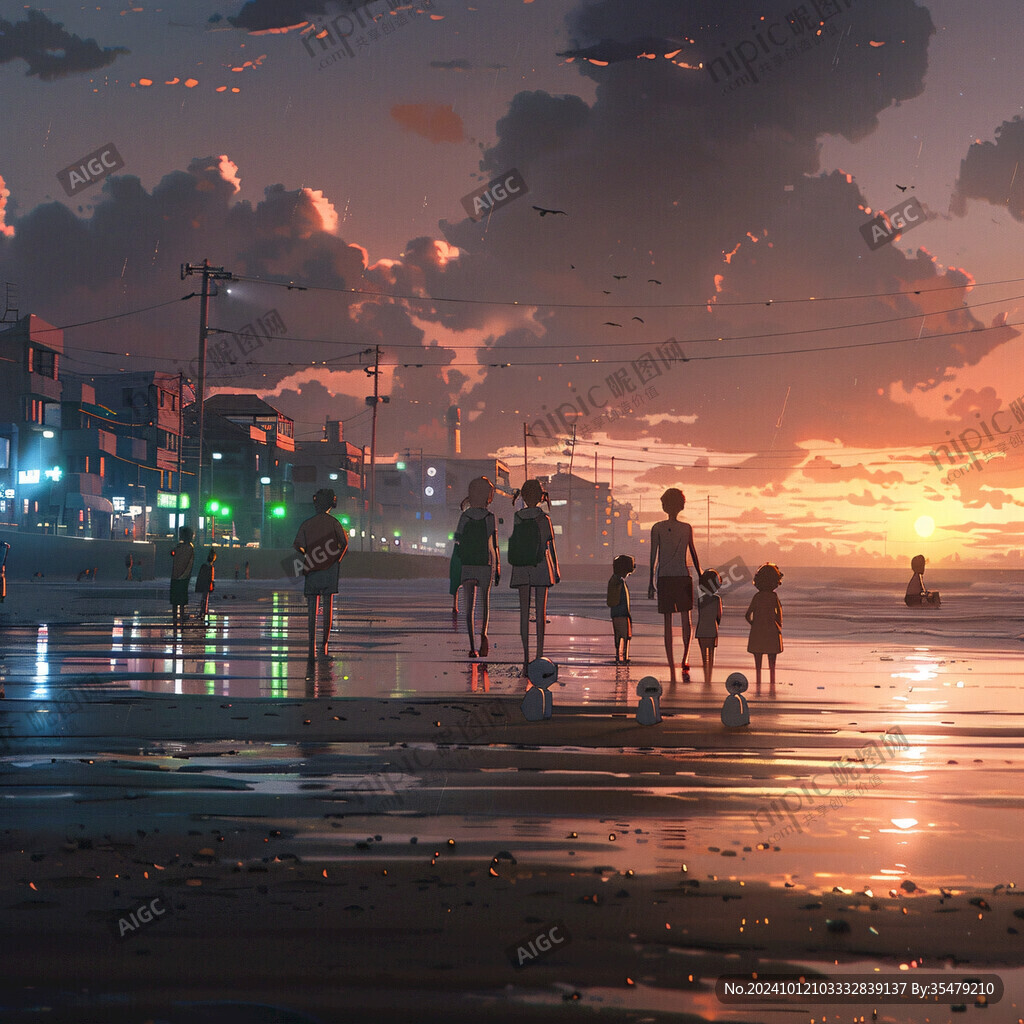 落潮海滩人物