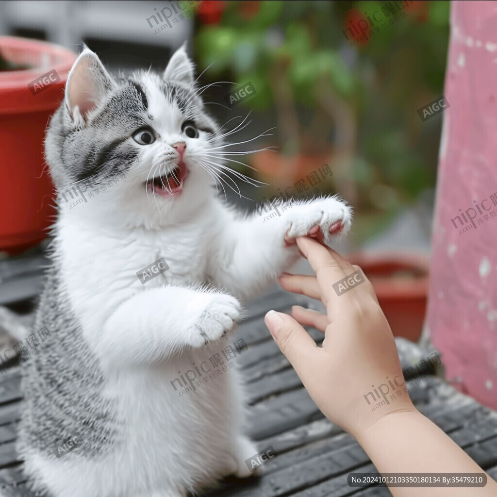 卡通可爱小猫舔手