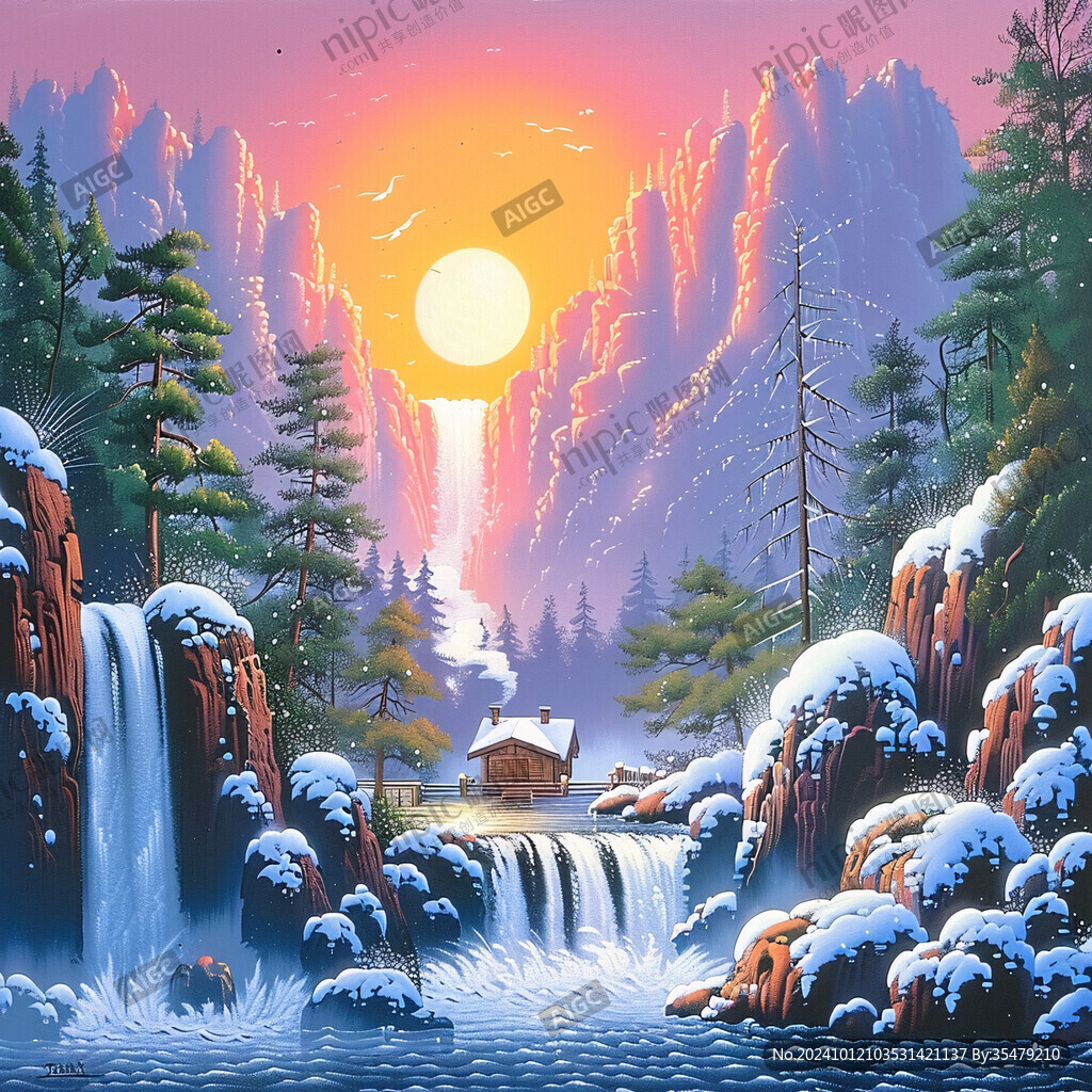 冬日山川风景插画