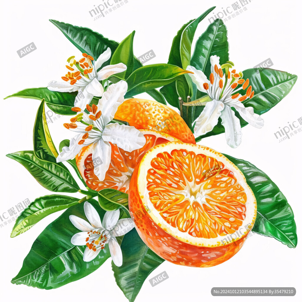 手绘橘子花